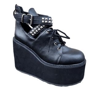 Demonia Swing 105 Stud Strap Wedge Platforms